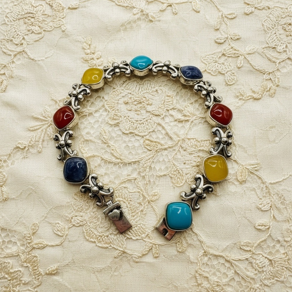 Multicolor Gemstone Bracelet stamped 925 Thailand